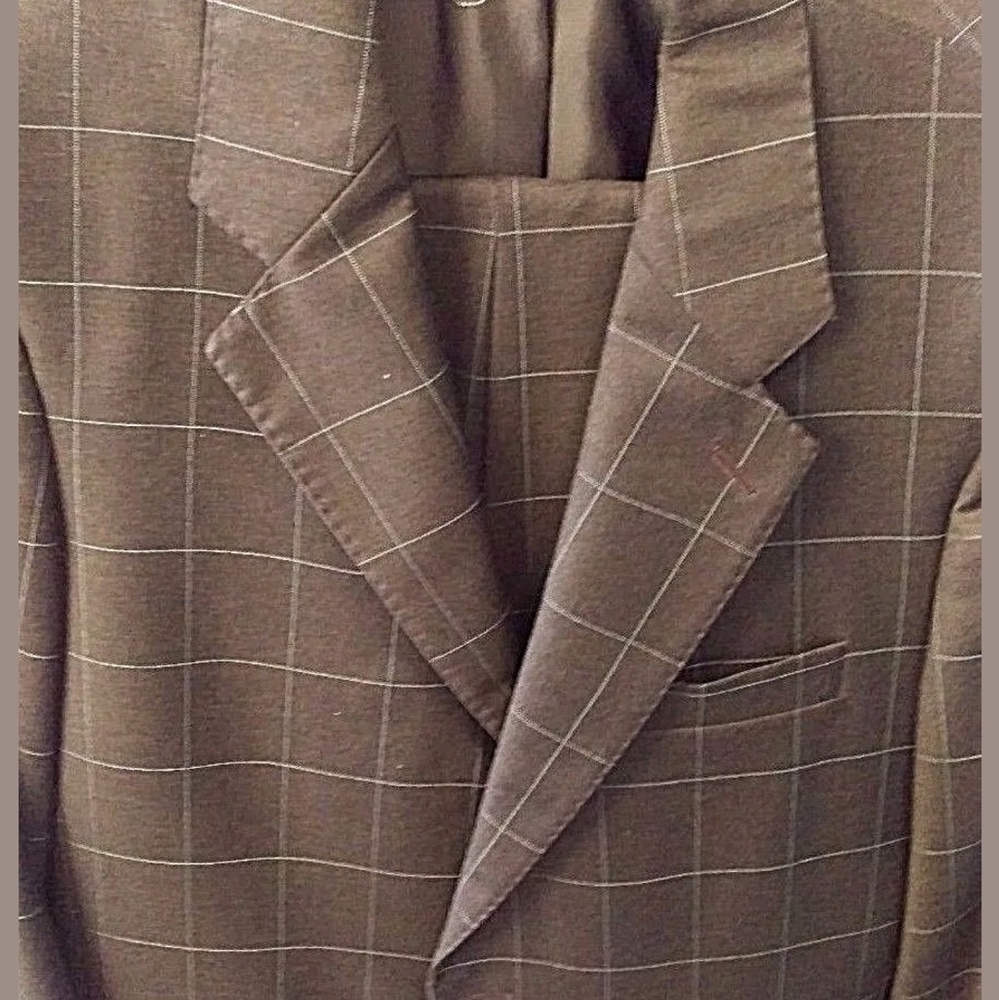 R. Bryant LTD Gray Windowpane Suit. 100% wool.